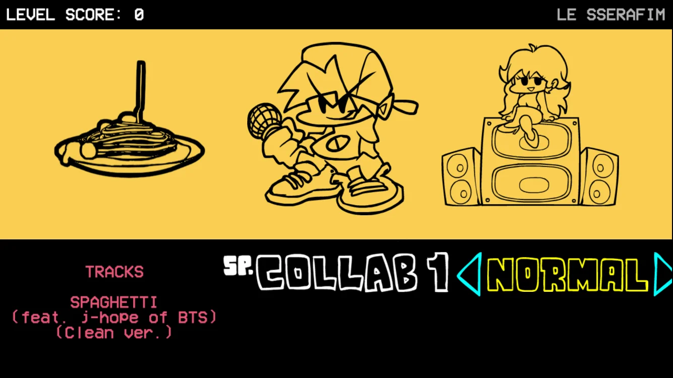 Week selector listing SP COLLAB 1, its SPAGHETTI track and the Normal setting