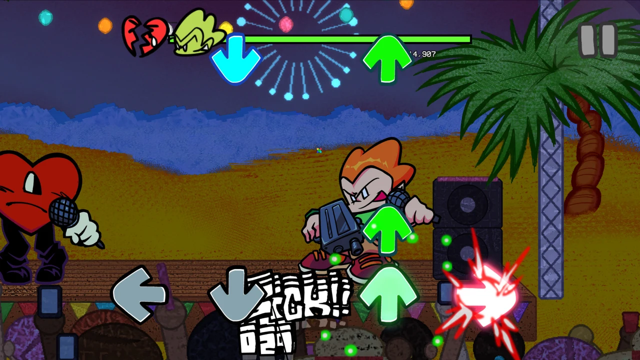 Nighttime Pico chart with fireworks above the island crowd