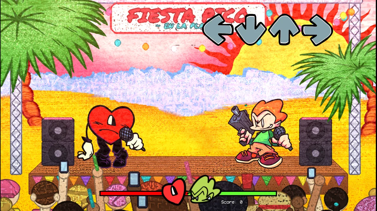 Daytime Celoso! chart with player note receptors over Pico at the right of the beach