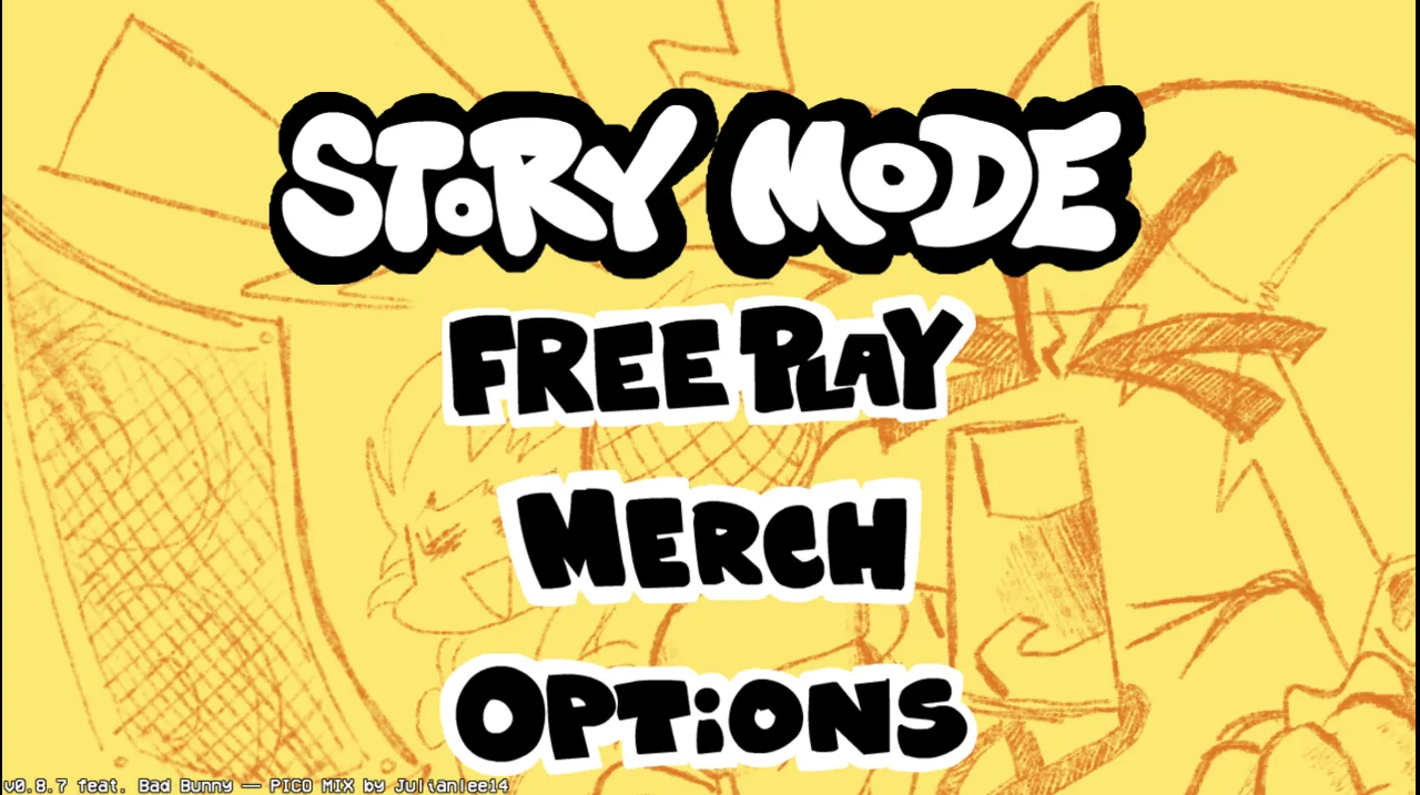 Main menu highlighting Story Mode with the Freeplay option beneath it